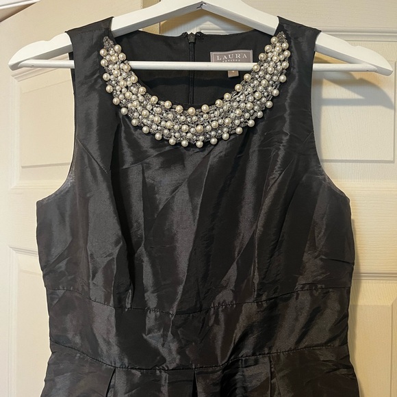 Black Laura Petites Formal Dress with Pearls - Picture 4 of 4